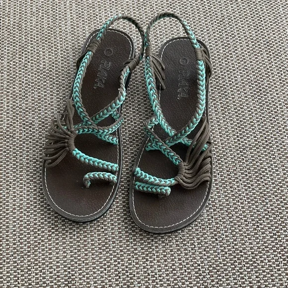 Plaka sandals,brown and teal.New size 8. - Picture 1 of 12